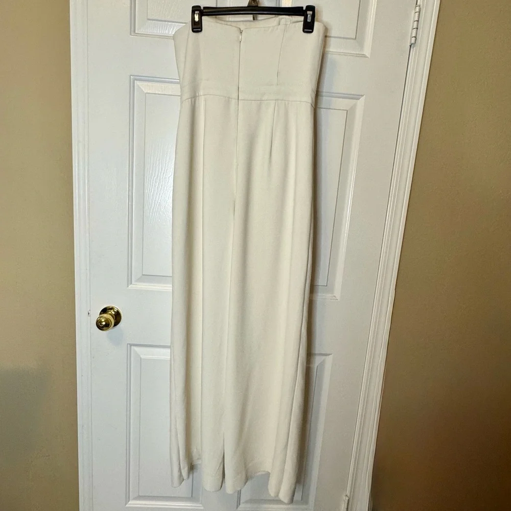 WHBM Convertible Strapless Split-Leg Jumpsuit in Ivory Size 8 - Picture 4 of 8